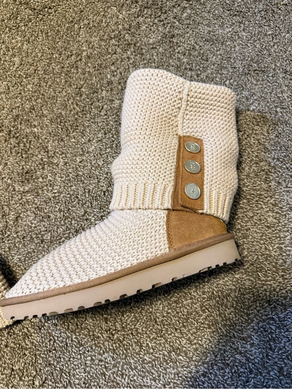 UGG Women's Over-the-Knee Knit Boots in Cream with Button Detail 8